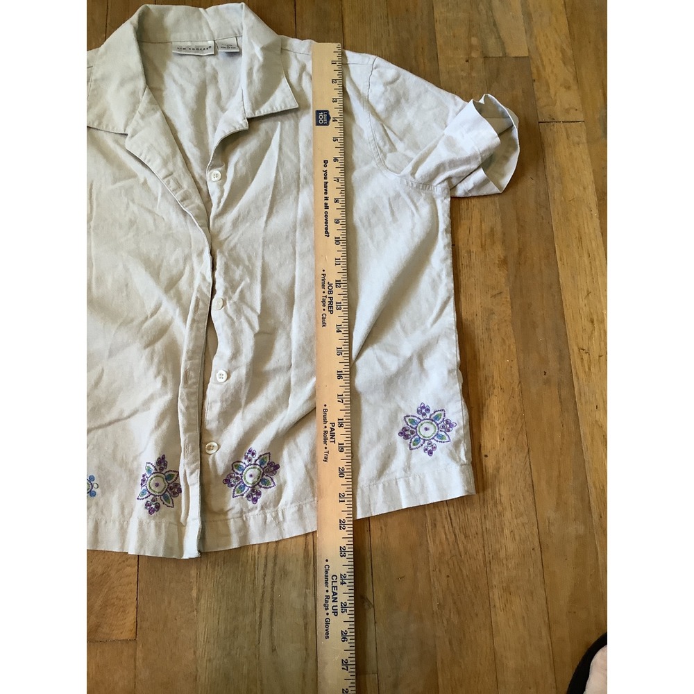 Kim Roger's Linen Blend Outfit Embroidered Floral‎ Details Set Size L - Picture 7 of 10